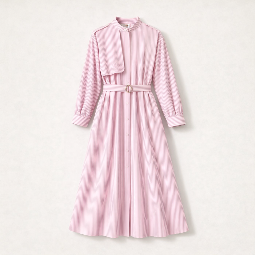 Striped Belted Shirt Dress - Women One Size