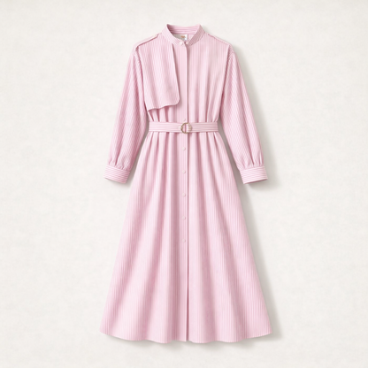 Striped Belted Shirt Dress - Women One Size