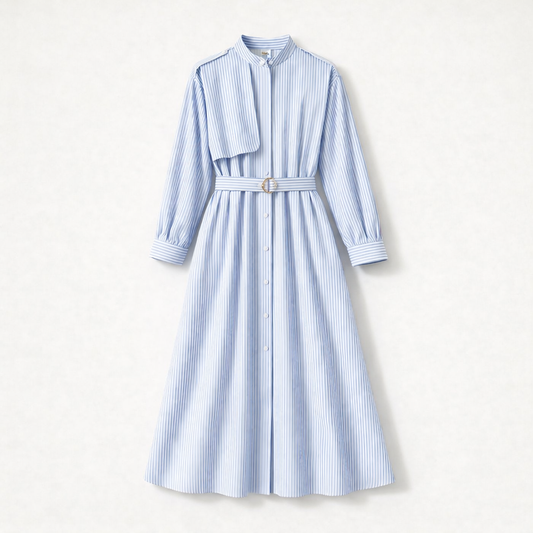 Striped Belted Shirt Dress - Women One Size