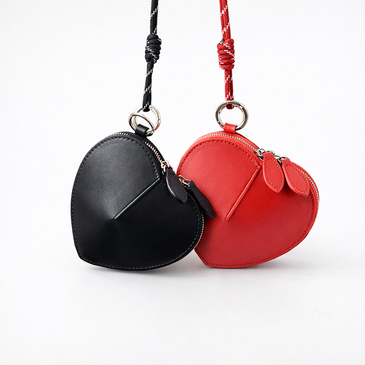 Cowhide Leather Heart Mini Pouch