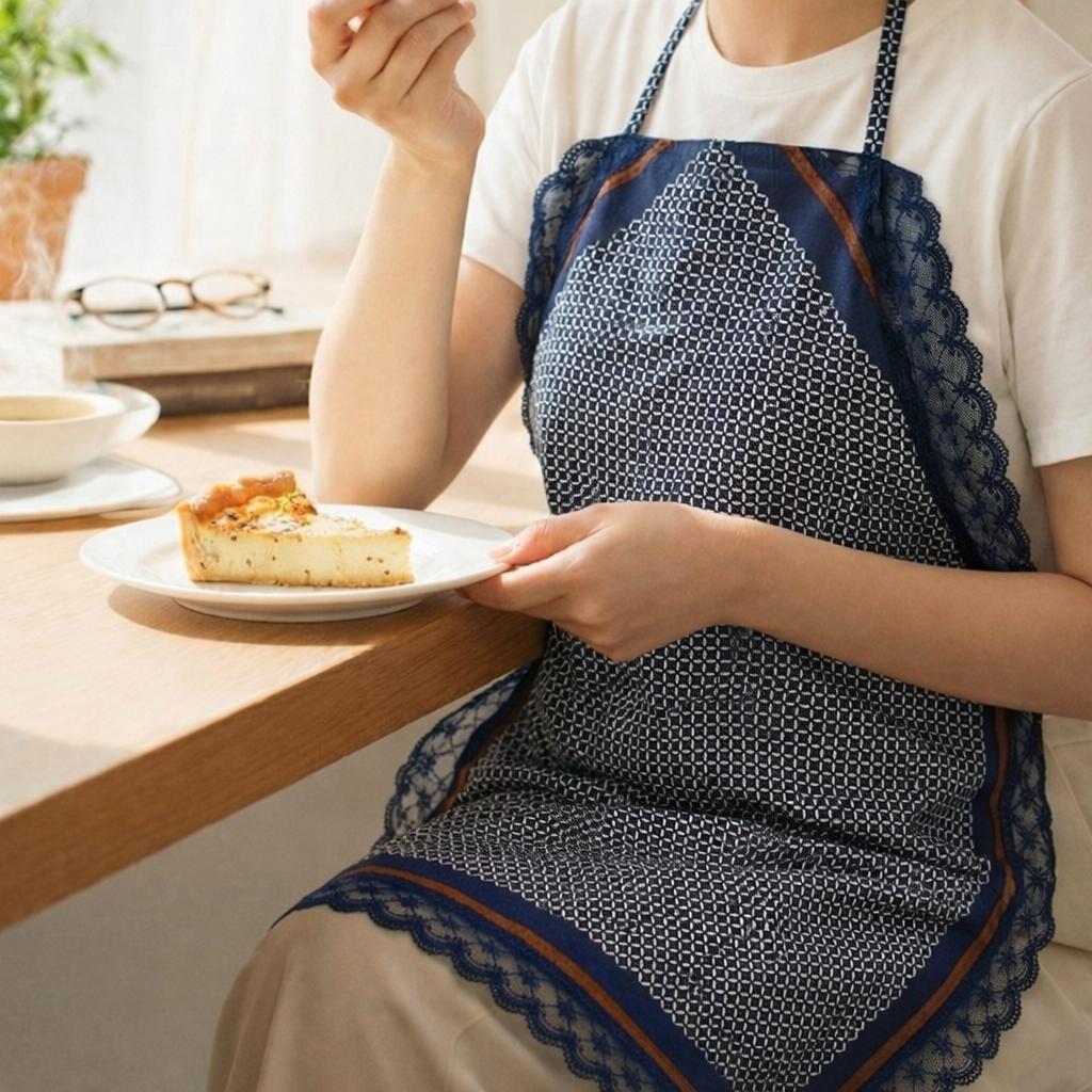 Geometric Chain Print  Etiquette Handkerchief Apron - Olive, Navy