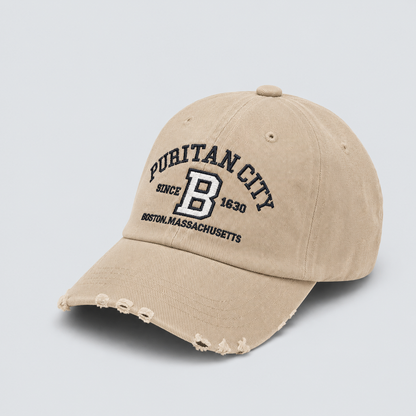 PURITAN CITY BOSTON Embroidered Distressed Cap – Mid Depth