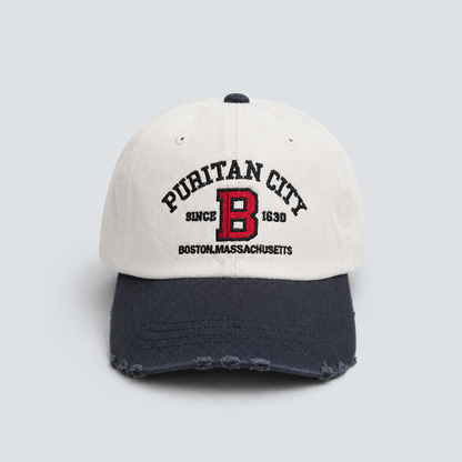 PURITAN CITY BOSTON Embroidered Distressed Cap – Mid Depth