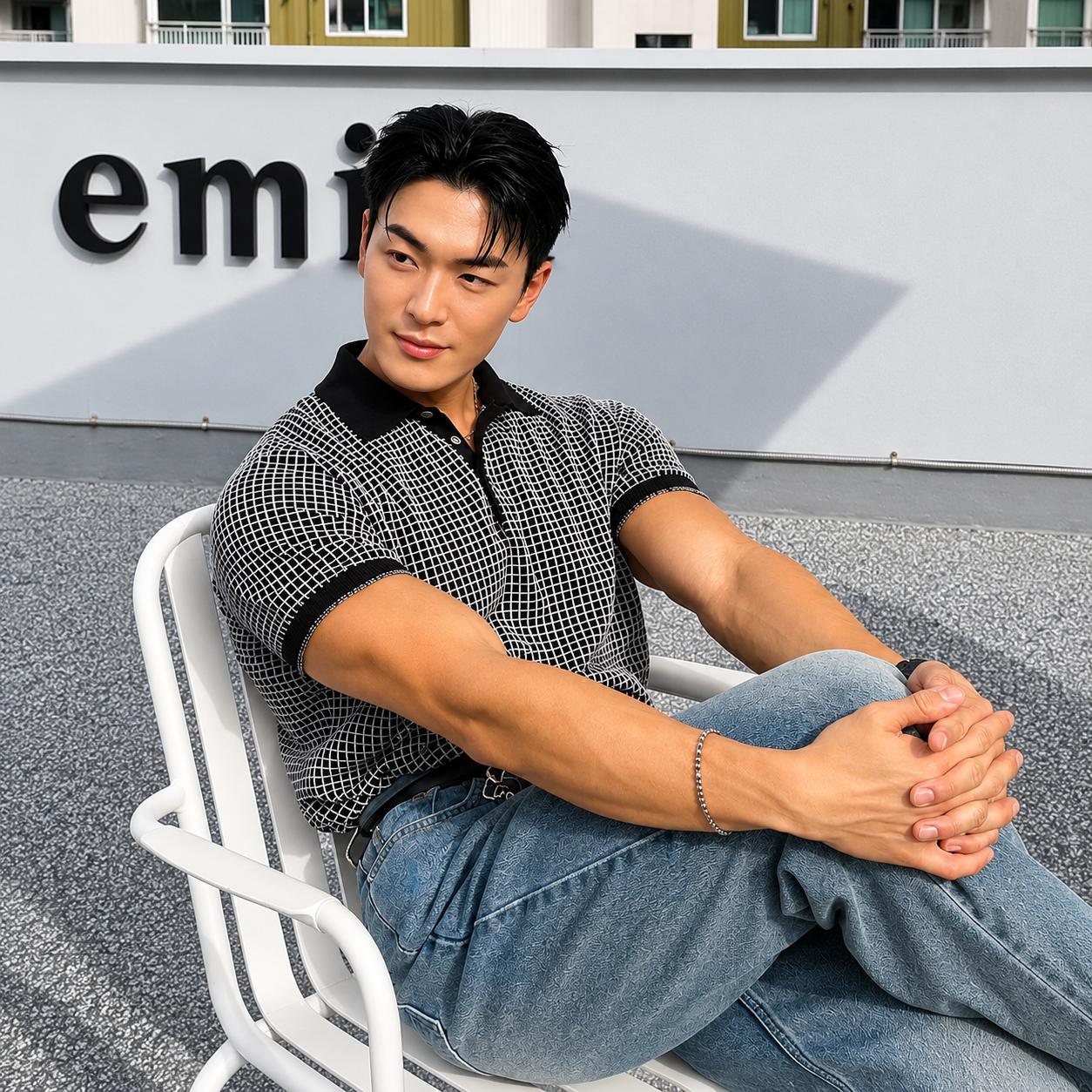 Relaxed Grid Linen Knit Polo - Men M / L