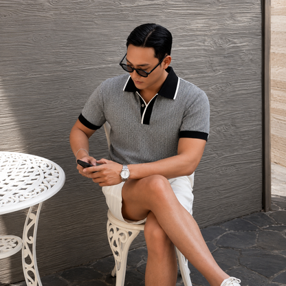 Classic Herringbone Cotton Polo Knit - Men M / L
