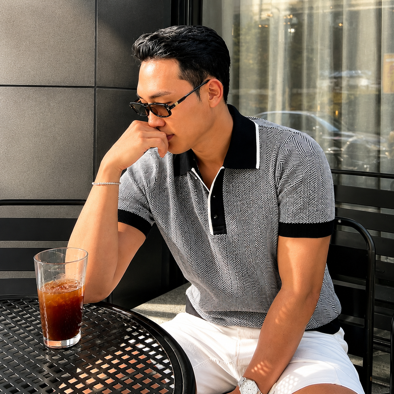Classic Herringbone Cotton Polo Knit - Men M / L