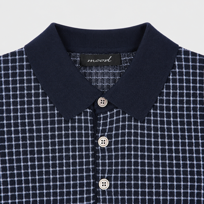Relaxed Grid Linen Knit Polo - Men M / L