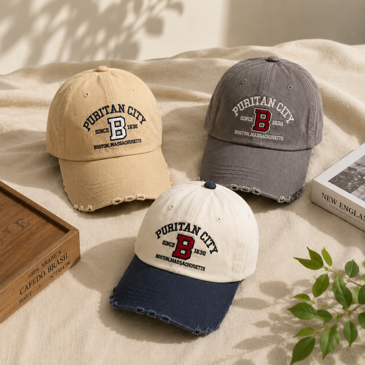 PURITAN CITY BOSTON Embroidered Distressed Cap – Mid Depth