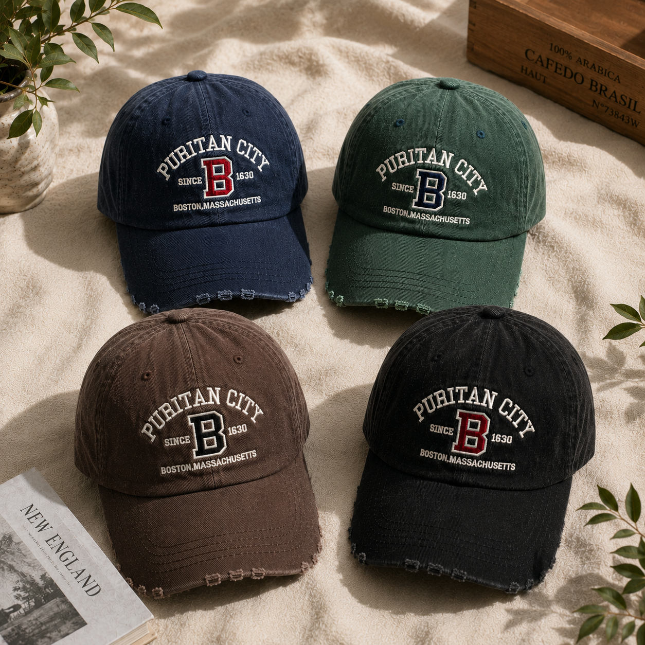 PURITAN CITY BOSTON Embroidered Distressed Cap – Mid Depth
