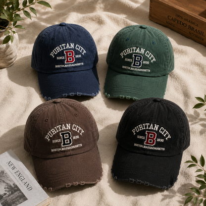 PURITAN CITY BOSTON Embroidered Distressed Cap – Mid Depth