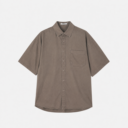 Vintage Washed Cotton Short Sleeve Pocket Shirt  - Men One Size