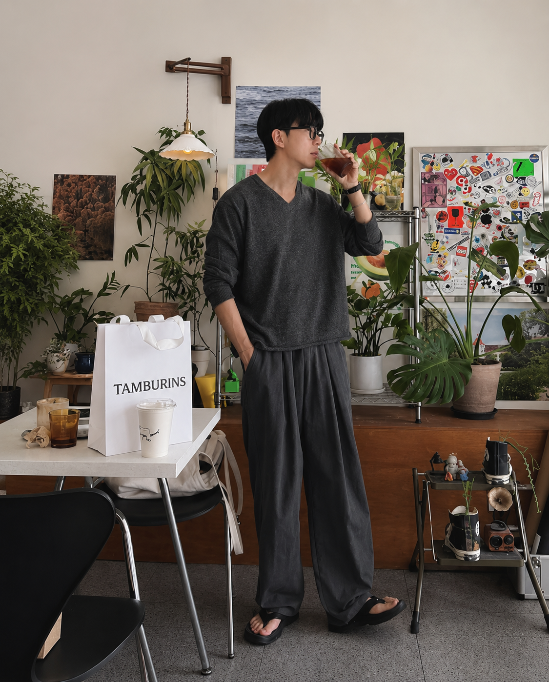Relaxed Washed Cotton Volume Pants – Men One Size