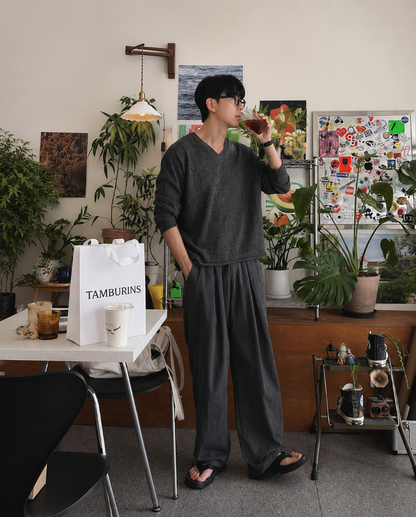 Relaxed Washed Cotton Volume Pants – Men One Size