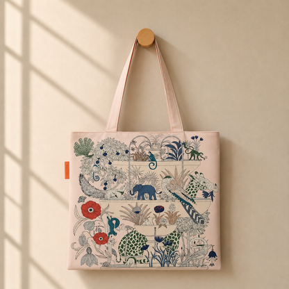 Vintage Botanical Animal Print Scarf Eco Bag