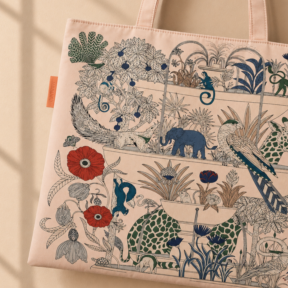 Vintage Botanical Animal Print Scarf Eco Bag