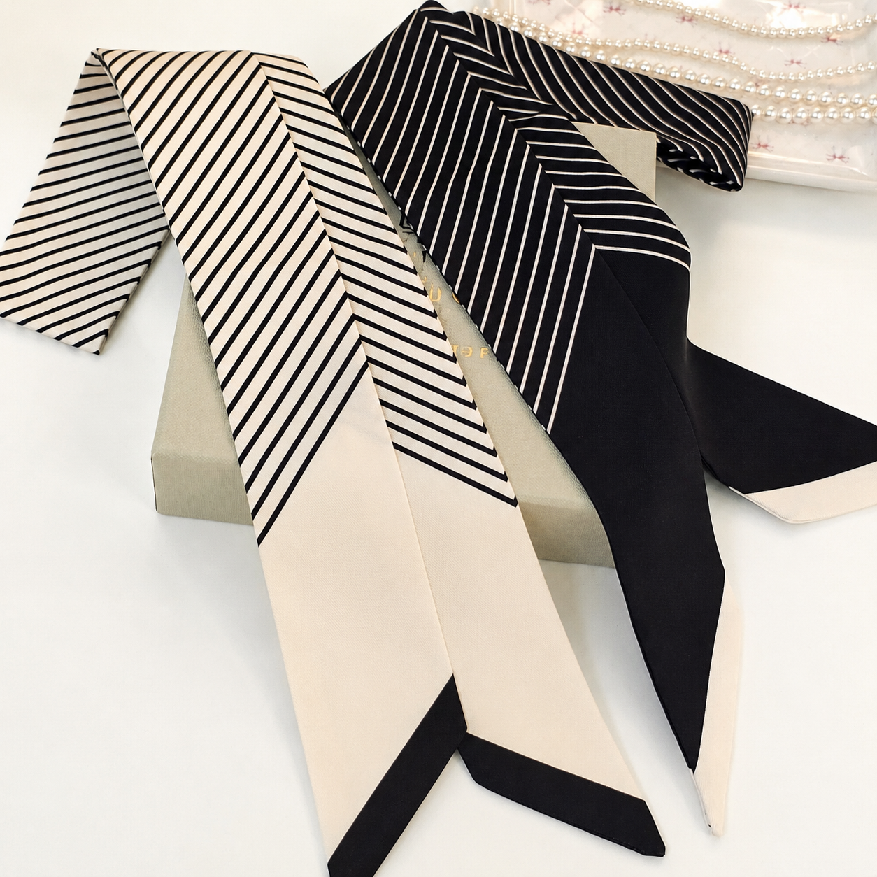 Classic Stripe Twilly Scarf – Slim Ribbon Hair & Bag Scarf