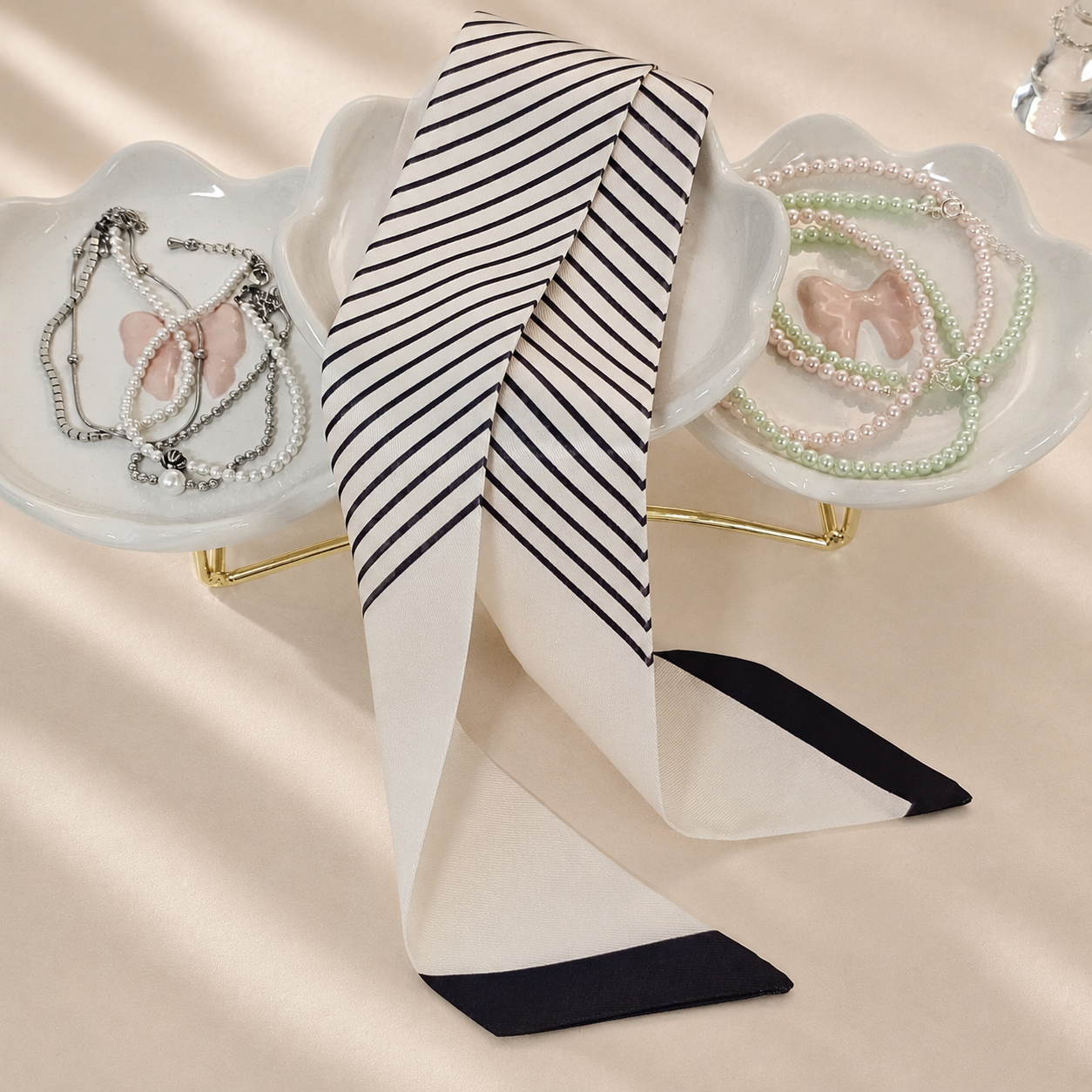 Classic Stripe Twilly Scarf – Slim Ribbon Hair & Bag Scarf