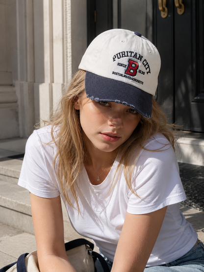 PURITAN CITY BOSTON Embroidered Distressed Cap – Mid Depth