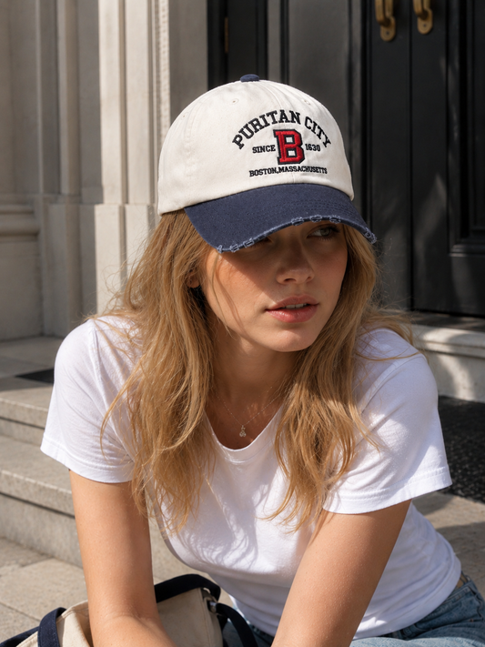 PURITAN CITY BOSTON Embroidered Distressed Cap – Mid Depth