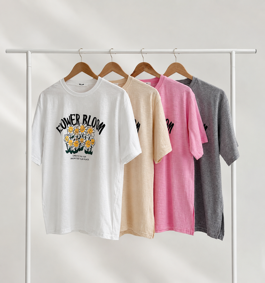 Vintage Flower Bloom Slub Graphic T-Shirt - Women One Size