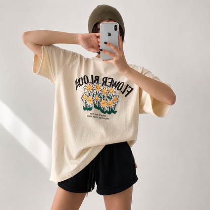 Vintage Flower Bloom Slub Graphic T-Shirt - Women One Size