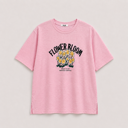 Vintage Flower Bloom Slub Graphic T-Shirt - Women One Size
