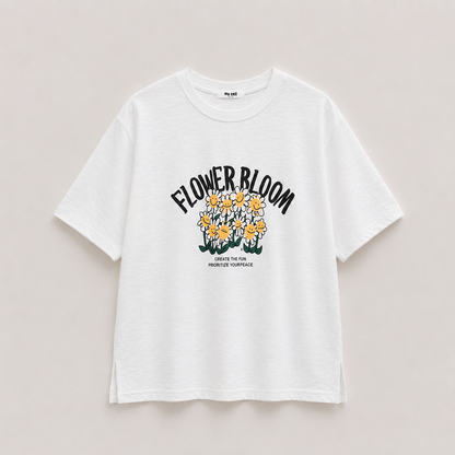 Vintage Flower Bloom Slub Graphic T-Shirt - Women One Size