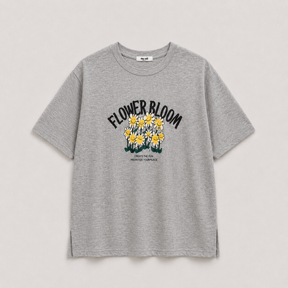 Vintage Flower Bloom Slub Graphic T-Shirt - Women One Size