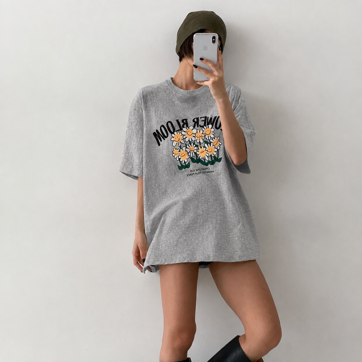 Vintage Flower Bloom Slub Graphic T-Shirt - Women One Size