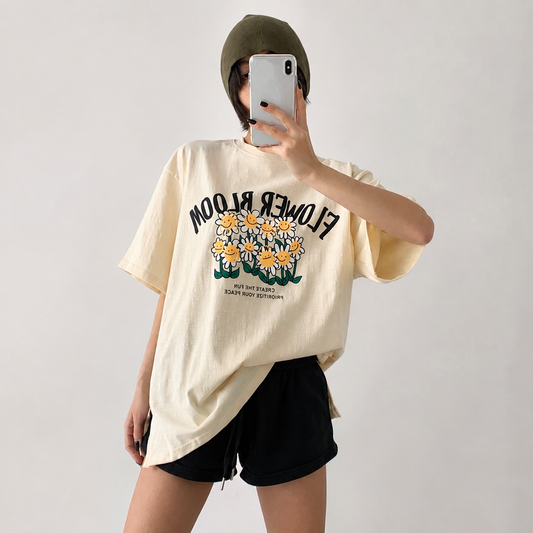 Vintage Flower Bloom Slub Graphic T-Shirt - Women One Size