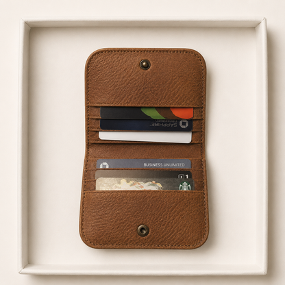 HANDMADE Cowhide Leather Flap Bifold Wallet