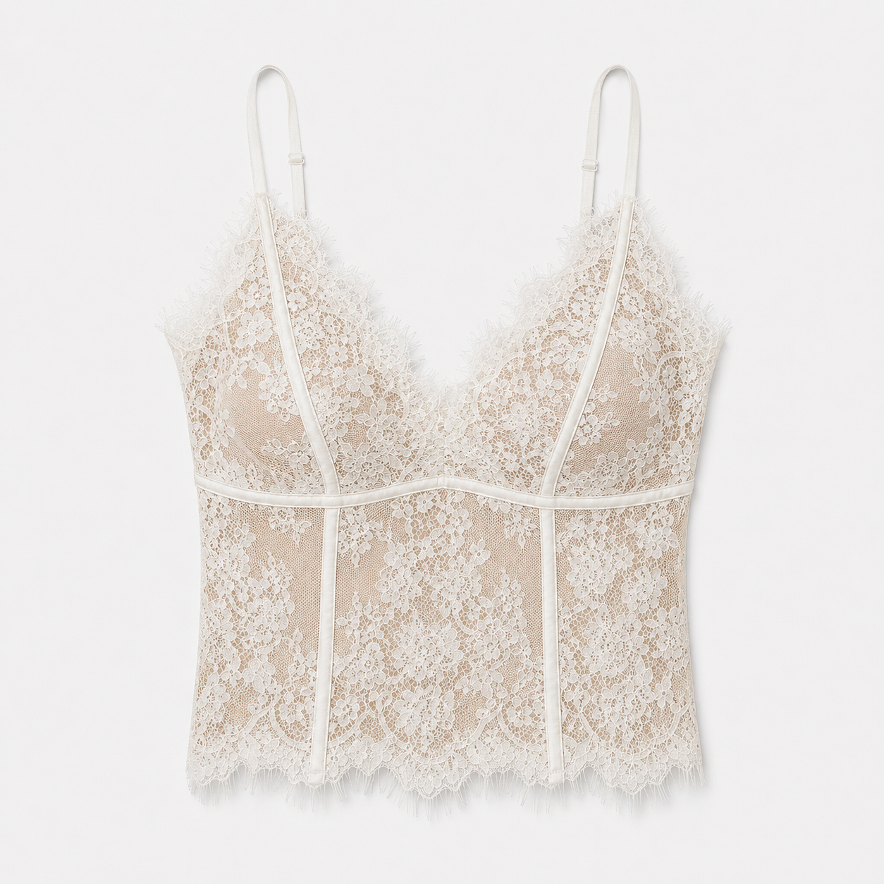 BLANC Lace Top with Built-In Bra Cup Adjustable Strap Stretch Lace Cami - Women One Size