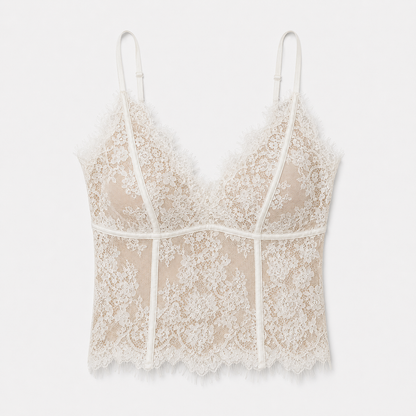 BLANC Lace Top with Built-In Bra Cup Adjustable Strap Stretch Lace Cami - Women One Size