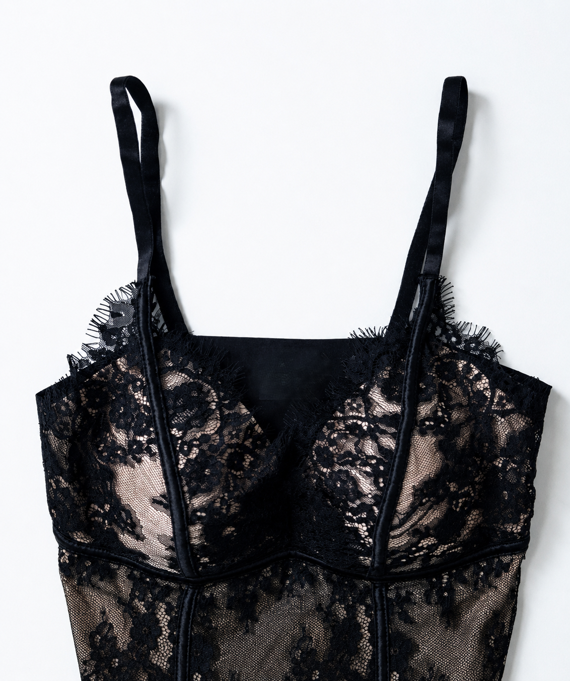 BLANC Lace Top with Built-In Bra Cup Adjustable Strap Stretch Lace Cami - Women One Size