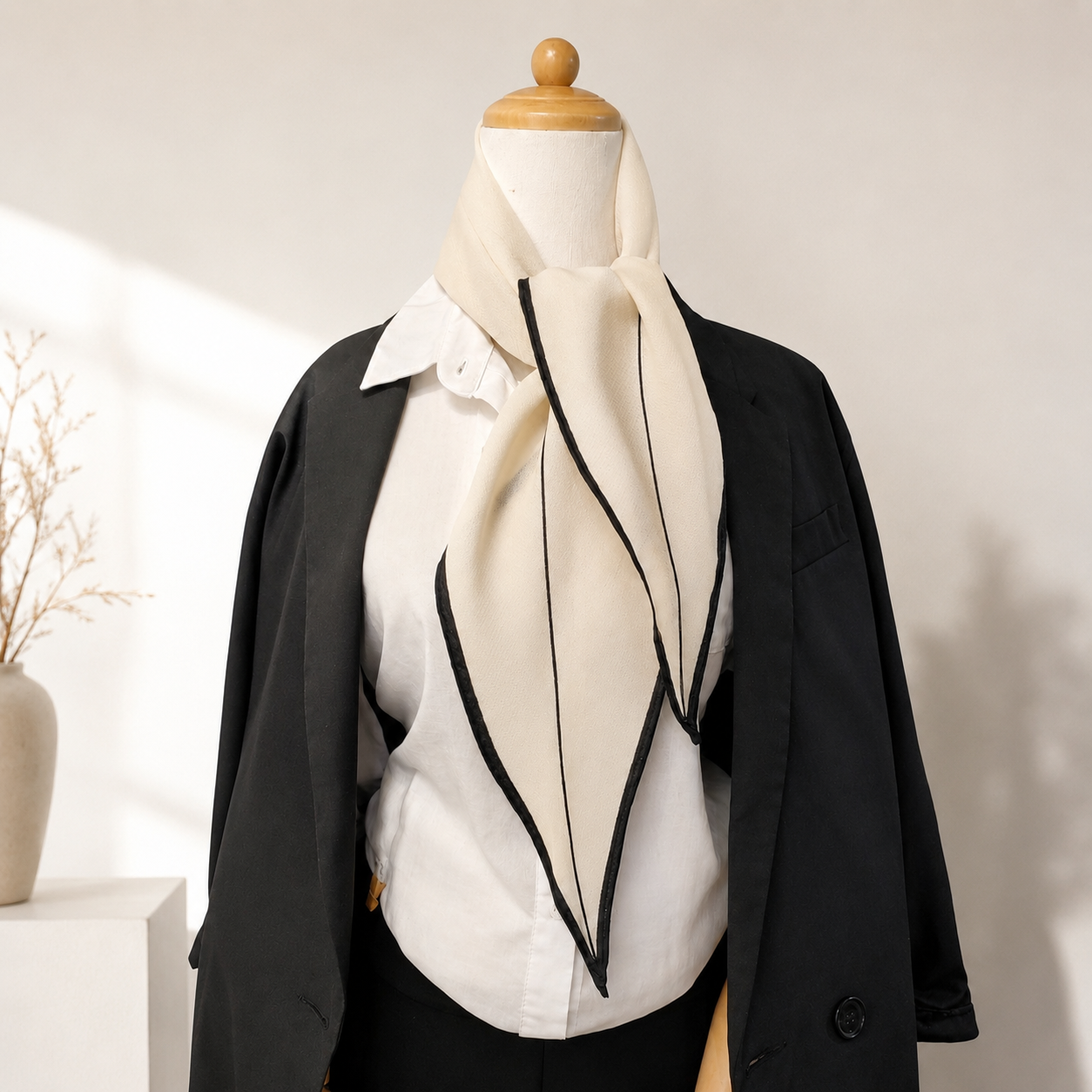 Minimal Line Wool Silk Diamond Scarf