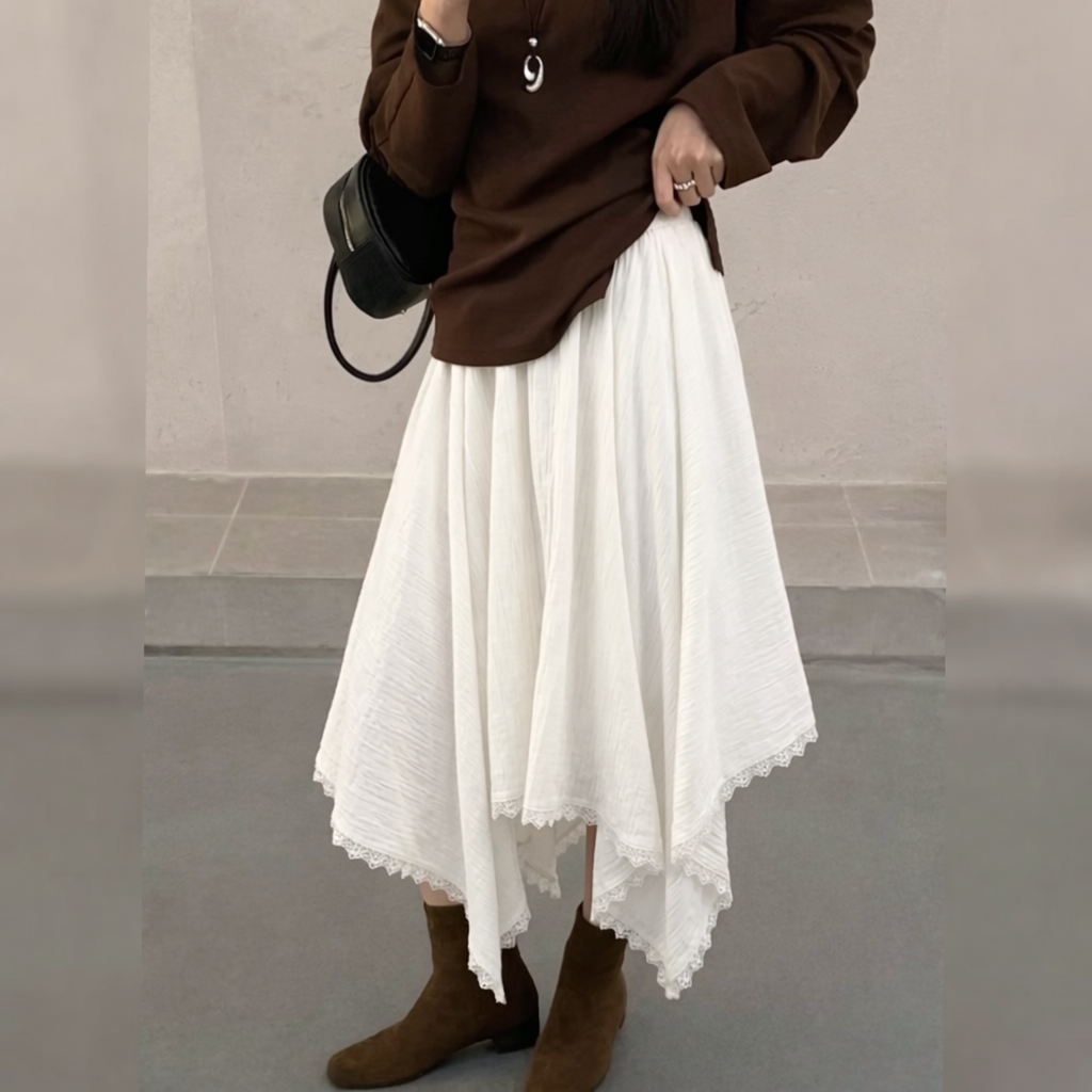 Lace Trim Asymmetrical Hem Skirt – Women One Size