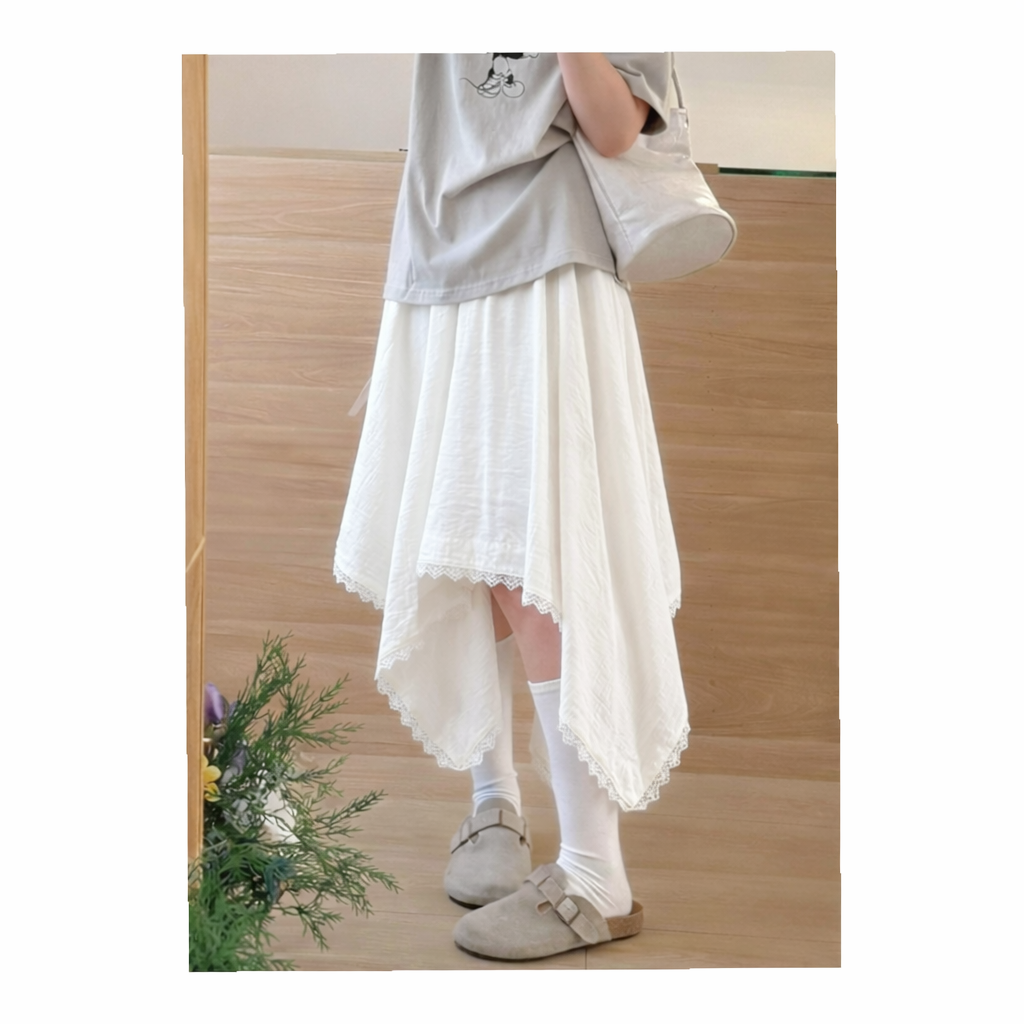 Lace Trim Asymmetrical Hem Skirt – Women One Size