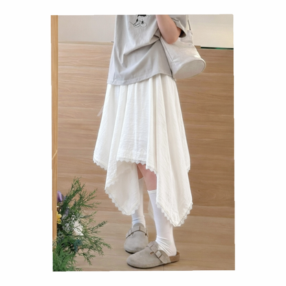 Lace Trim Asymmetrical Hem Skirt – Women One Size