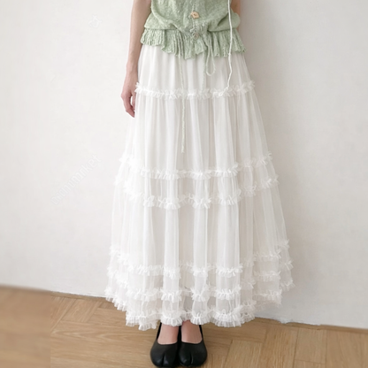 Tulle Tiered Long Skirt – Women One Size