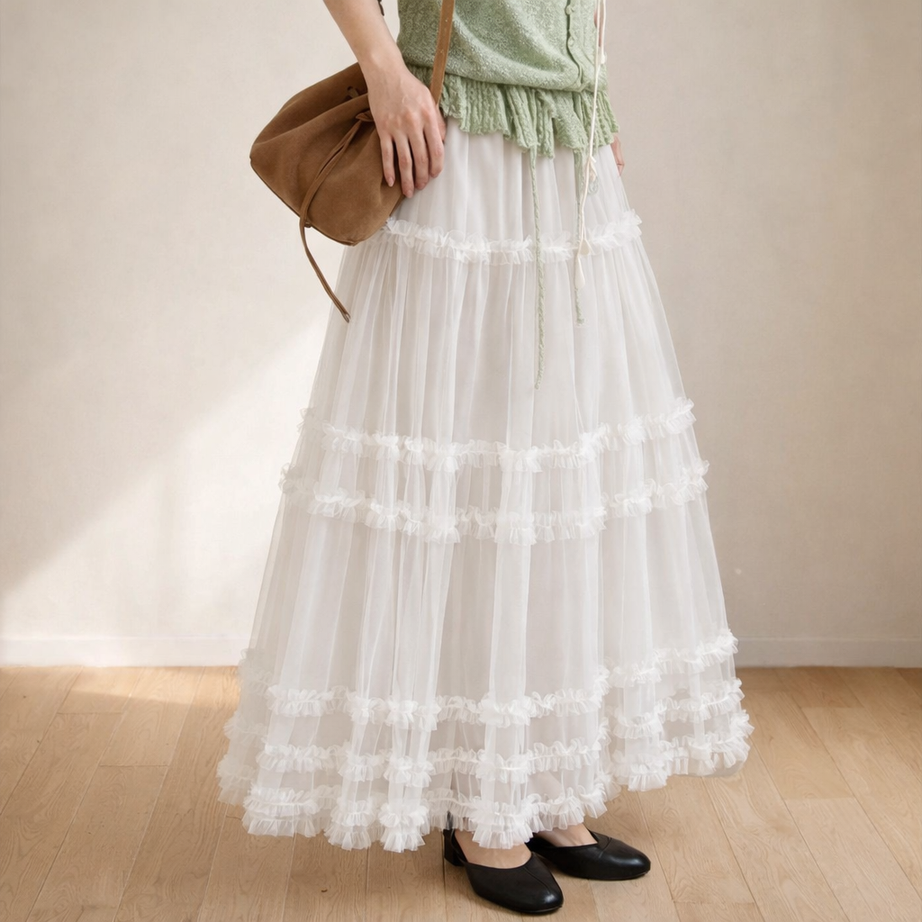 Tulle Tiered Long Skirt – Women One Size