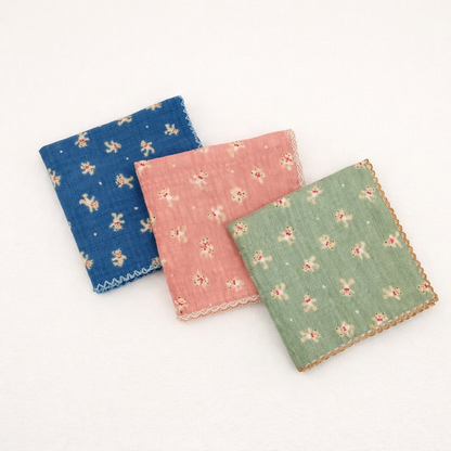 Mini Teddy Print Lace Cotton Handkerchief – Soft Square Petit Scarf