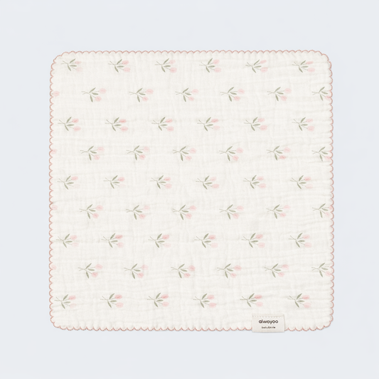 Soft Ivory Tulip Bud Cotton Gauze Handkerchief
