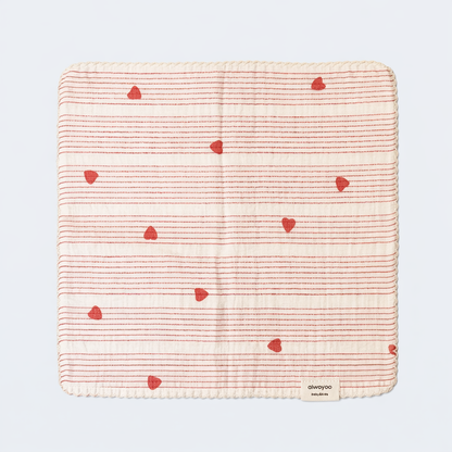 Ivory Red Heart Stripe Cotton Gauze Handkerchief