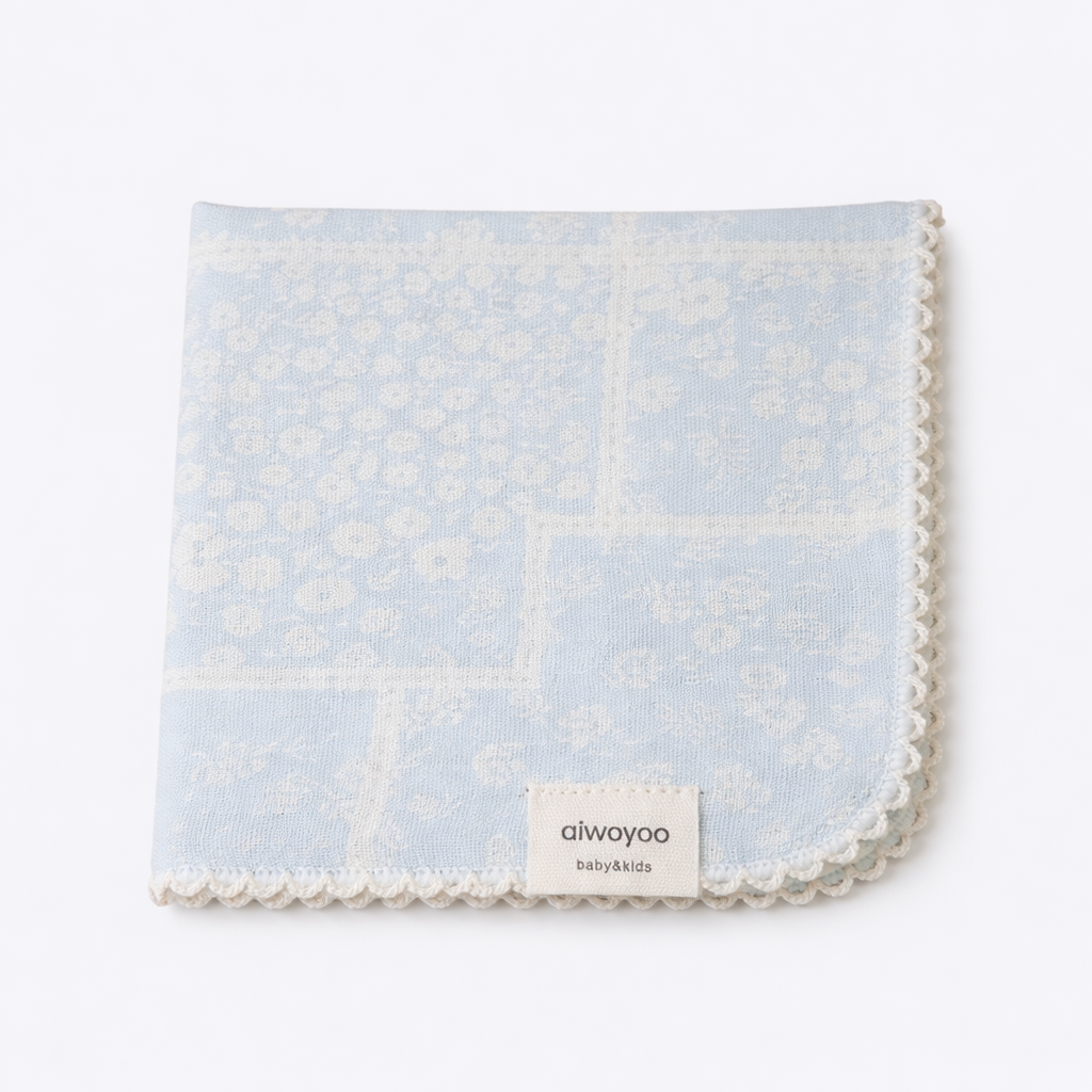Soft Blue Patchwork Floral Cotton Handkerchief