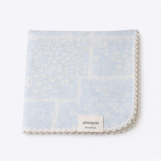 Soft Blue Patchwork Floral Cotton Handkerchief