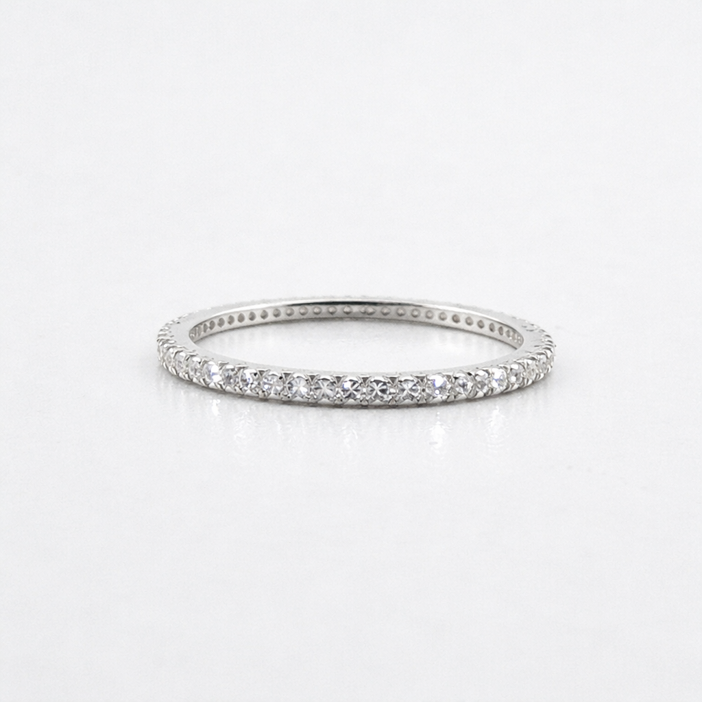 Cubic Zirconia Thread Silver Ring – Slim Minimal Stacking Ring