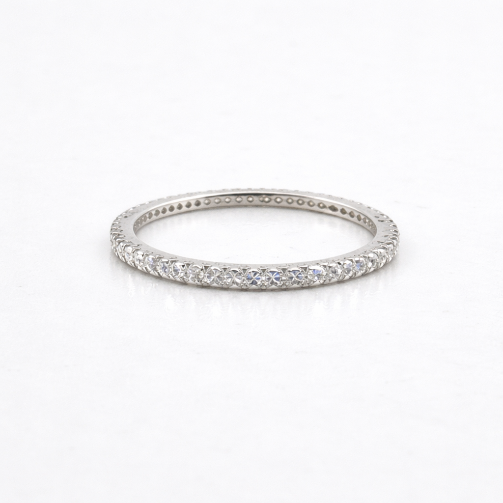 Cubic Zirconia Thread Silver Ring – Slim Minimal Stacking Ring