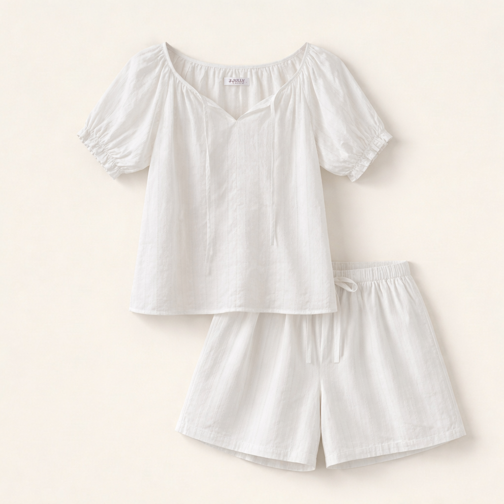 Soft Air Cotton Puff Sleeve Pajama Set – Women One Size