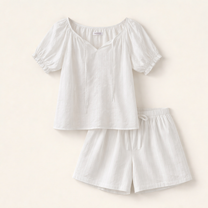 Soft Air Cotton Puff Sleeve Pajama Set – Women One Size