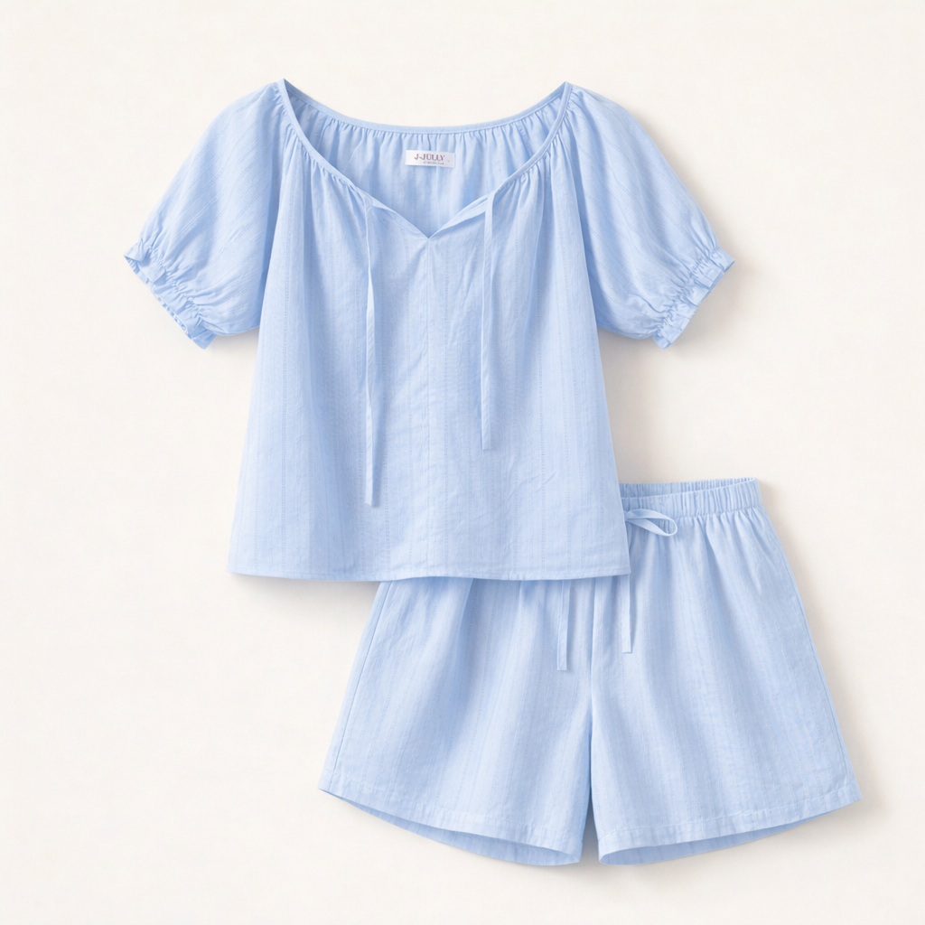 Soft Air Cotton Puff Sleeve Pajama Set – Women One Size